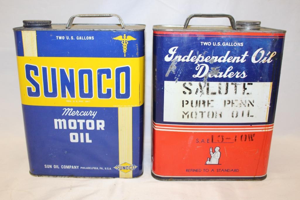 Group of Two Sunoco and Independent 2 Gallon Motor Oil Cans (1 of 4)