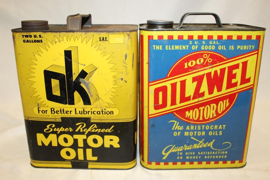 Group of Two OK and Oilzwel 2 Gallon Motor Oil Cans (1 of 4)