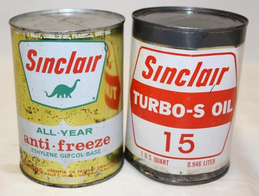 Group of 2 Sinclair Metal 1 Quart Motor Oil and Antifreeze Cans (1 of 4)
