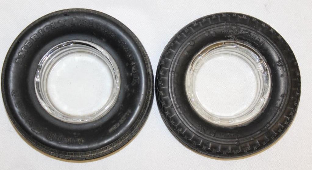 Group of 2 Goodyear Advertising Tire Ashtrays: 6" diameter each