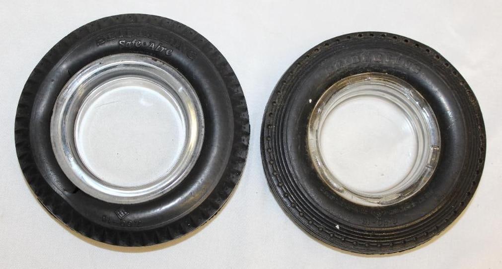 Group of 2 Seiberling Advertising Tire Ashtrays: 6" diameter each