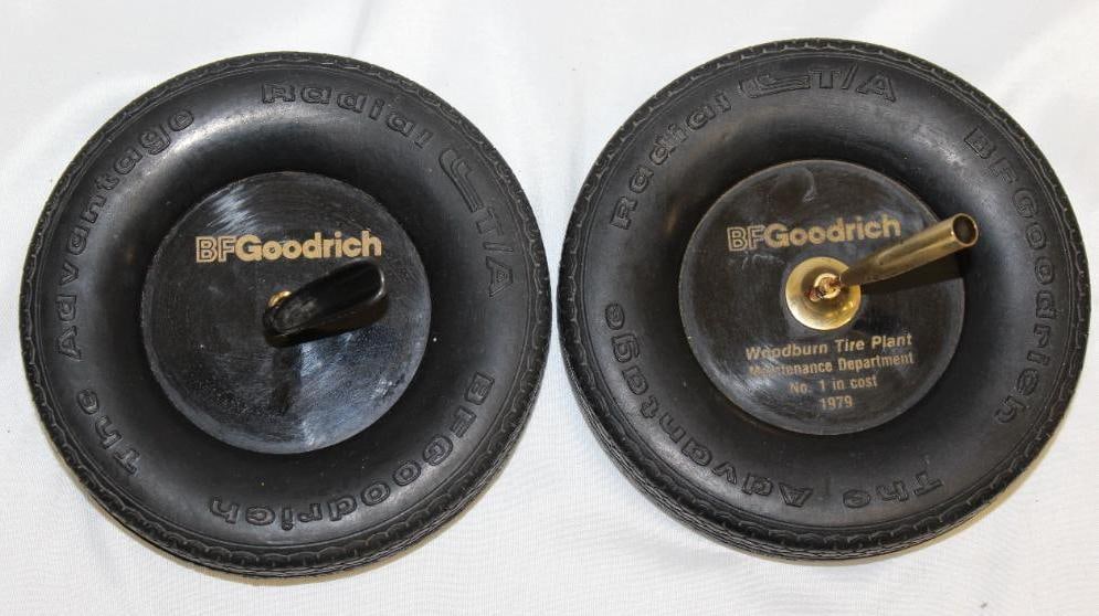 Group of 2 BF Goodrich Advertising Tire Ashtrays w/ Pen Holder: 6" diameter each