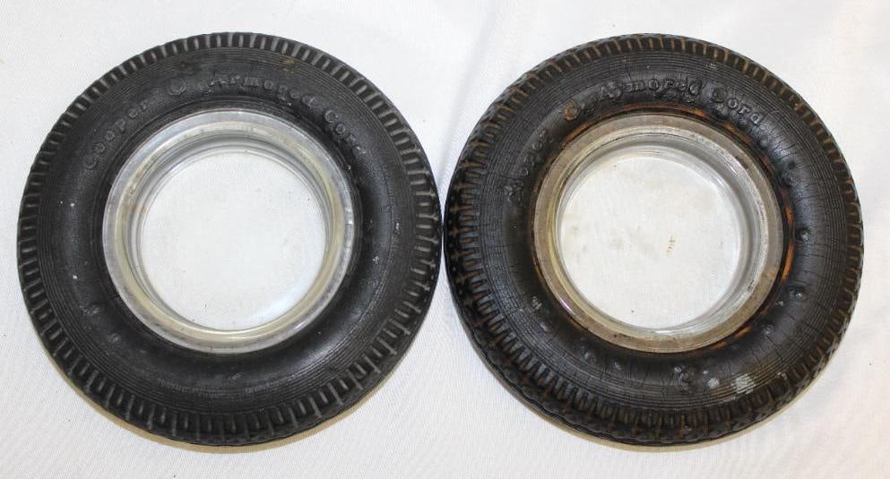 Group of 2 Cooper Cord Advertising Tire Ashtrays: 6.5" diameter