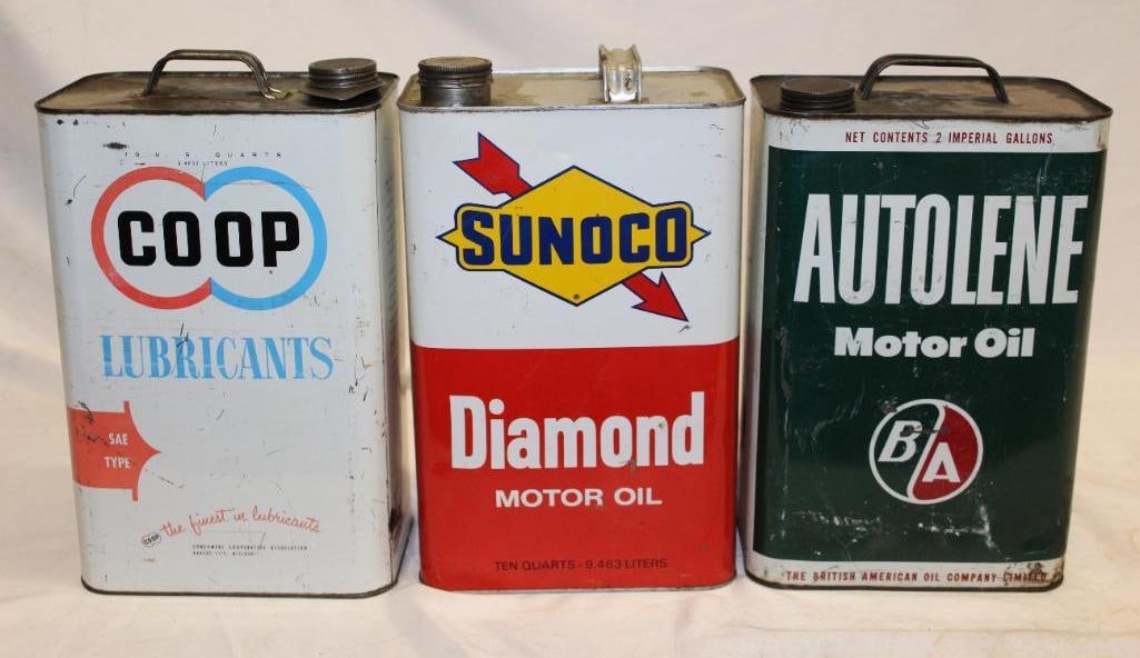 Group of Three Sunoco Diamond, Co-Op, British American B/A 10 Quart Motor Oil Can (1 of 4)