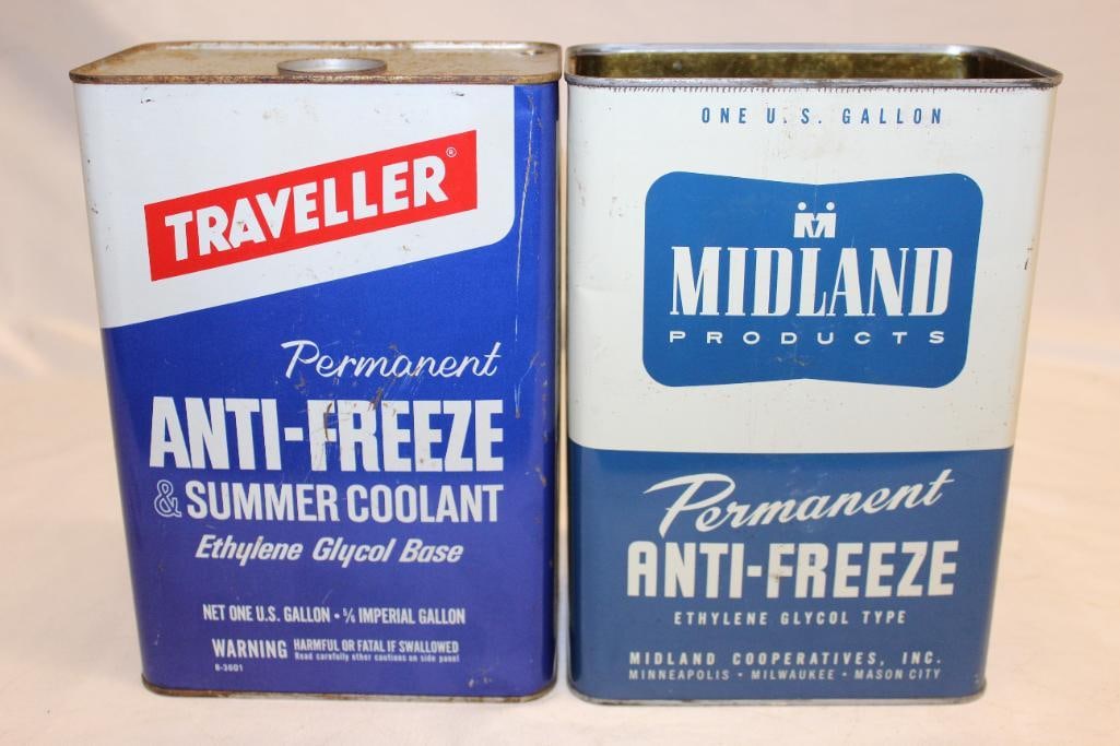 Group of Two Traveller and Midland One Gallon Anti-Freeze Cans (1 of 4)