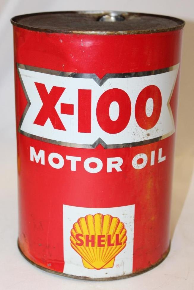 Shell X-100 Metal 5 Quart Motor Oil Can (1 of 3)