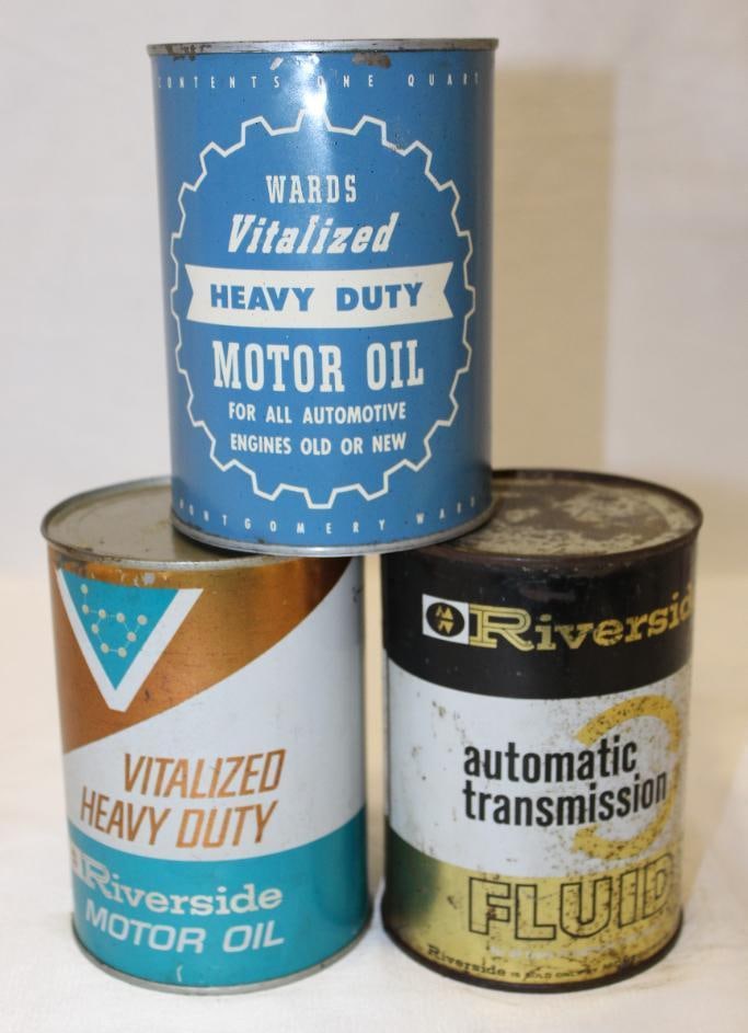 Group of 3 Metal Wards Riverside 1 Quart Motor Oil and ATF Cans (1 of 3)