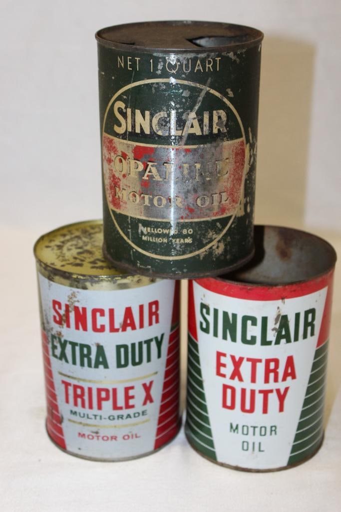 Group of 3 Sinclair Metal 1 Quart Motor Oil Cans (1 of 3)