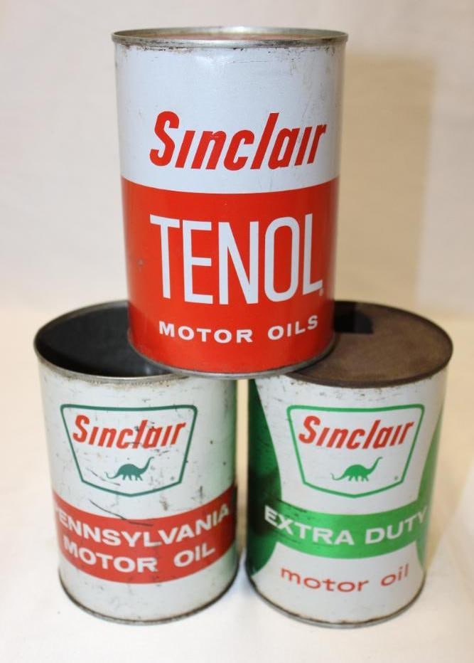 Group of 3 Sinclair Metal 1 Quart Motor Oil Cans (1 of 3)