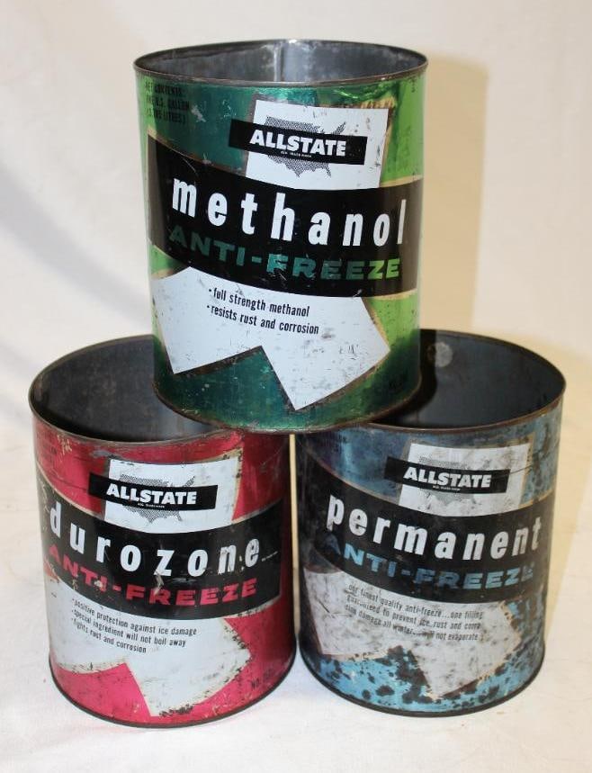 Group of Three One Gallon Anti-Freeze Cans Sears Allstate: All three are missing lids