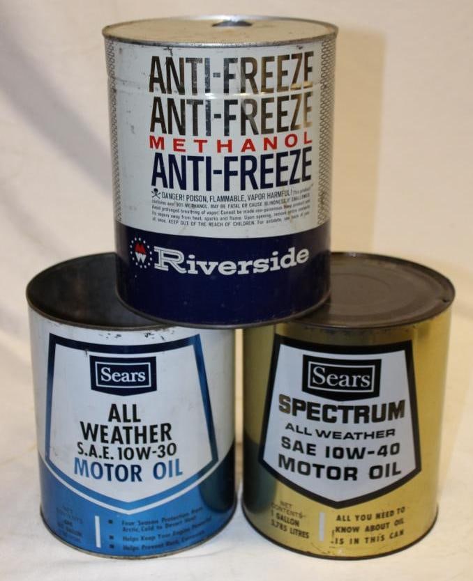 Group of Three One Gallon Anti-Freeze and Oil Cans Sears Wards (1 of 2)