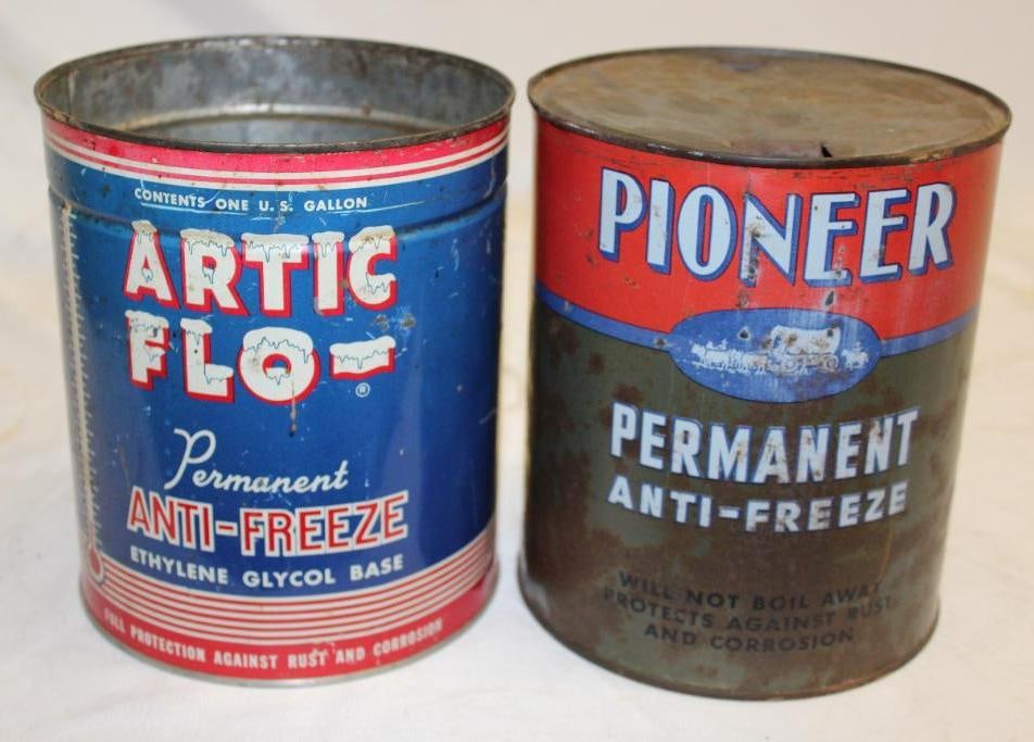 Group of Two One Gallon Anti-Freeze Cans Pioneer and Artic Flow (1 of 4)