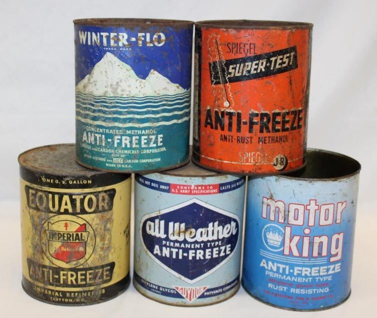 Group of 5 One Gallon Anti-Freeze Cans (1 of 3)
