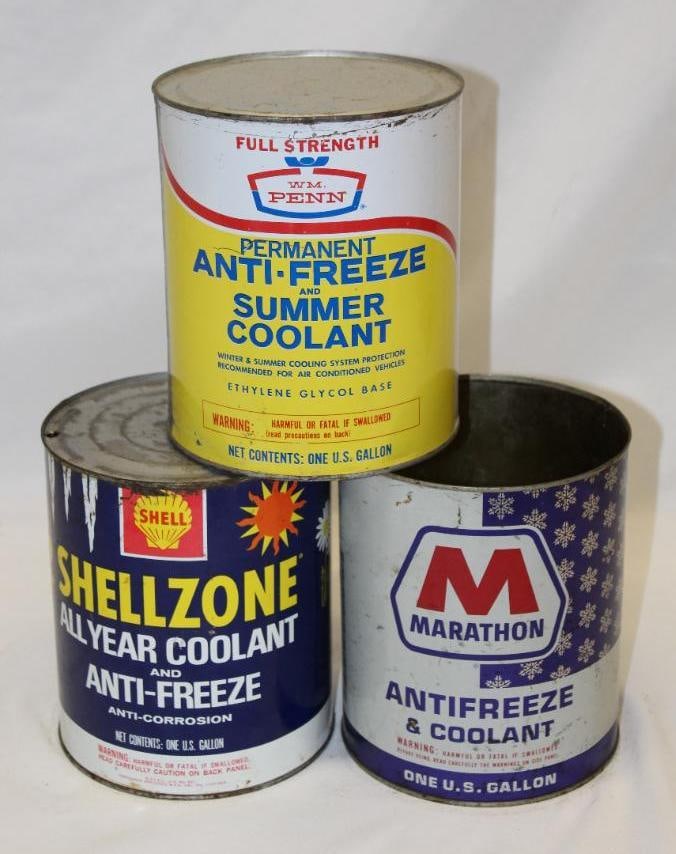 Group of 3 One Gallon Antifreeze Cans Shell, Marathon, Wm Penn (1 of 3)