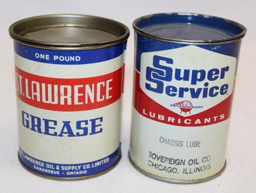 Group of Two 1 Lb Grease Cans Super Service and St. Lawrence (1 of 3)