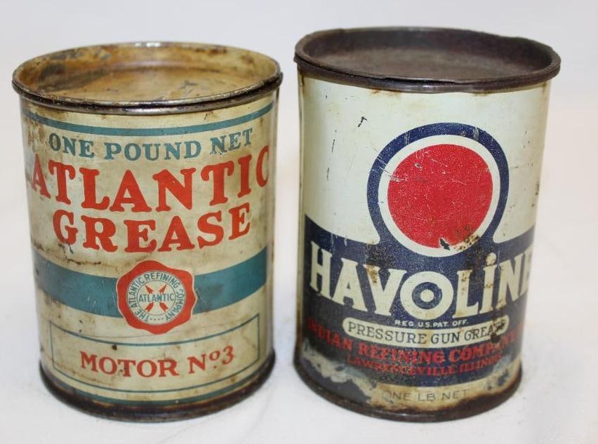 Group of Two 1 Lb Grease Cans Indian Refining Havoline & Atlantic (1 of 4)
