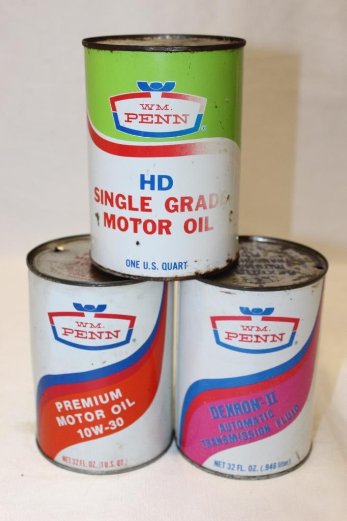 Group of 3 Wm. Penn Metal 1 Quart Motor Oil and ATF Cans (1 of 3)
