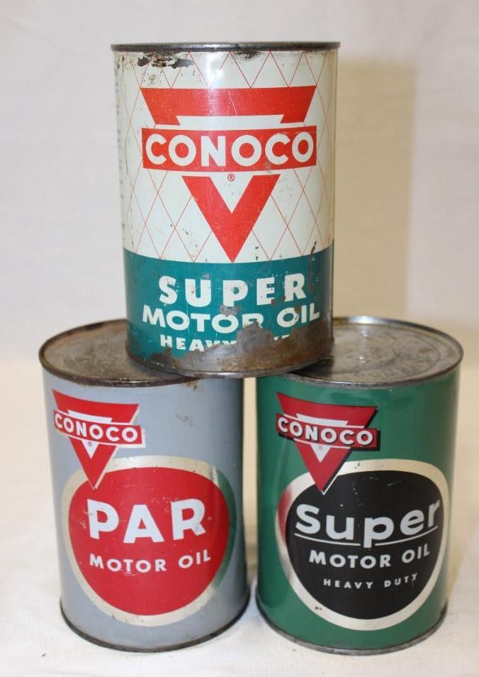 Group of 3 Conoco Metal 1 Quart Motor Oil Cans (1 of 3)