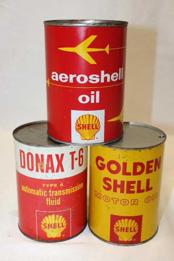 Group of 3 Shell Metal 1 Quart Motor Oil and ATF Cans (1 of 3)
