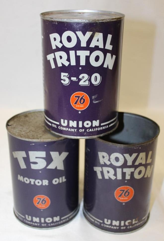 Group of 3 Union 76 Royal Triton Metal 1 Quart Motor Oil Cans (1 of 4)