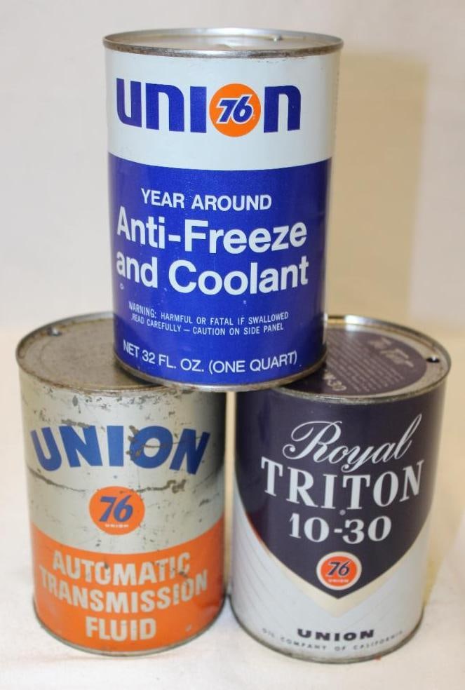 Group of 3 Union 76 Royal Triton Metal 1 Quart Antifreeze, Motor Oil and ATF Cans (1 of 3)