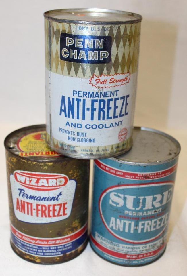 Group of 3 Metal 1 Quart Antifreeze Cans Pennchamp, Windsor, Sure (1 of 3)