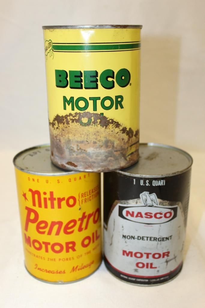 Group of 3 Metal 1 Quart Motor Oil Cans Nitro, Nasco, Beeco (1 of 3)
