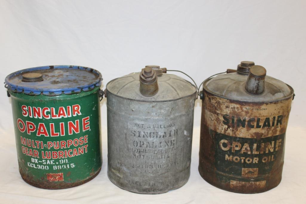 Group of Three Sinclair 5 Gallon Round Oil & Grease Cans (1 of 3)