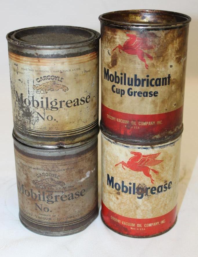 Group of Four Socony Mobil Gargoyle 1 Lb Grease Cans (1 of 4)