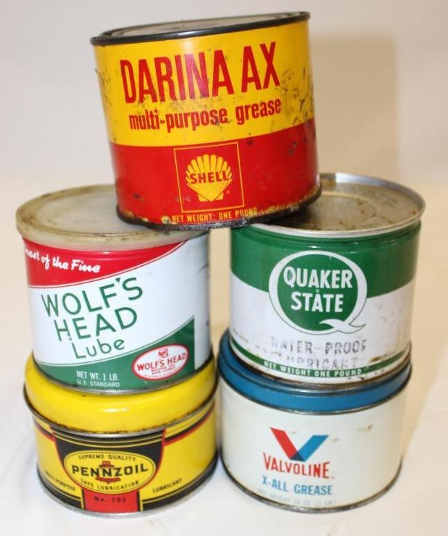 Group of Five 1 Lb Grease Cans Valvoline, Pennzoil, Shell, Quaker State, Wolf's Head (1 of 2)
