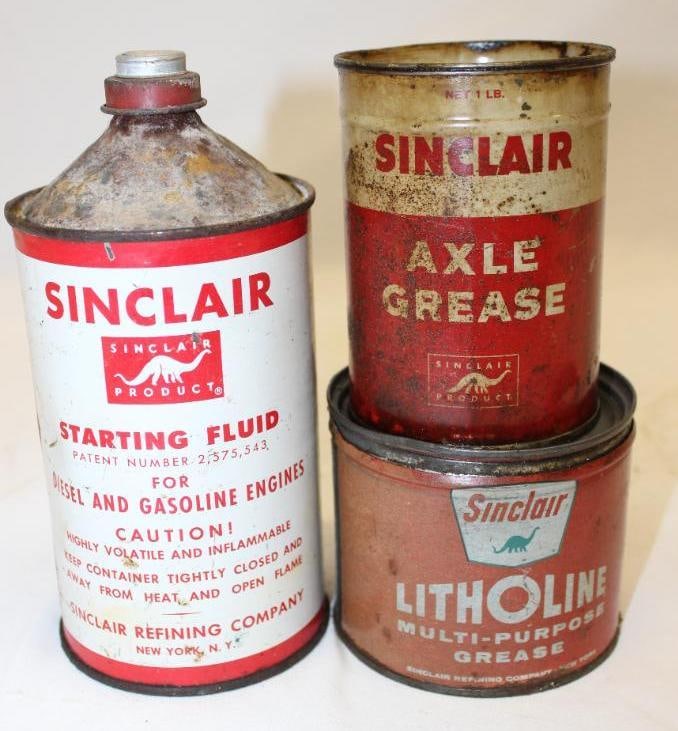 Group of Three Sinclair Grease and Starting Fluid Cans (1 of 2)