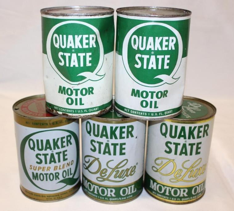 Group of 5 Quaker State Metal 1 Quart Motor Oil Cans (1 of 2)