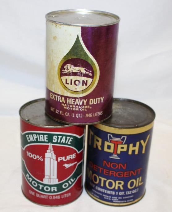 Group of 3 1 Quart Motor Oil Cans Empire State, Trophy, Lion (1 of 2)