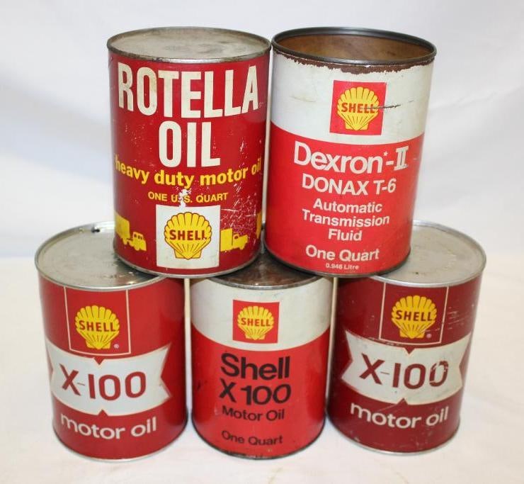 Group of 5 Shell 1 Quart Motor Oil Cans (1 of 2)