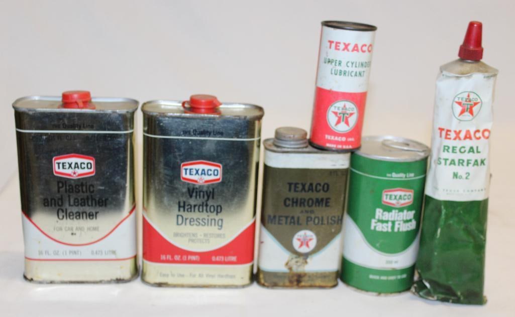 Group of 6 Texaco Accessory and Additive Oil and Grease Cans (1 of 2)