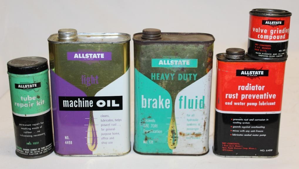 Group of 5 Sears Allstate Oil and Tire Repair Cans (1 of 2)