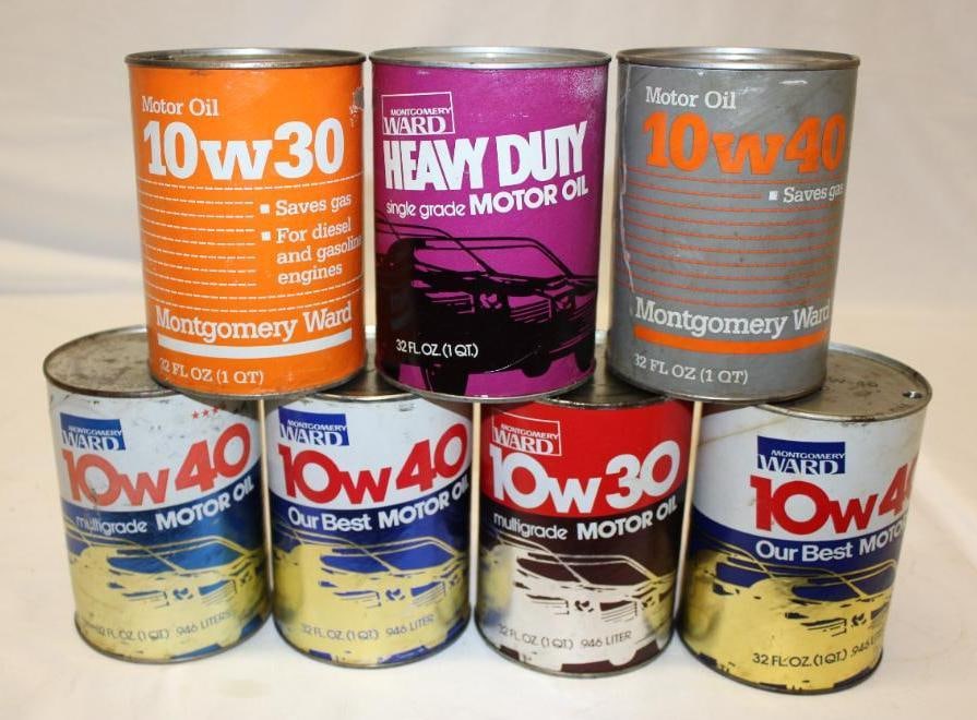 Group of 7 Montgomery Ward 1 Quart Motor Oil Cans (1 of 2)