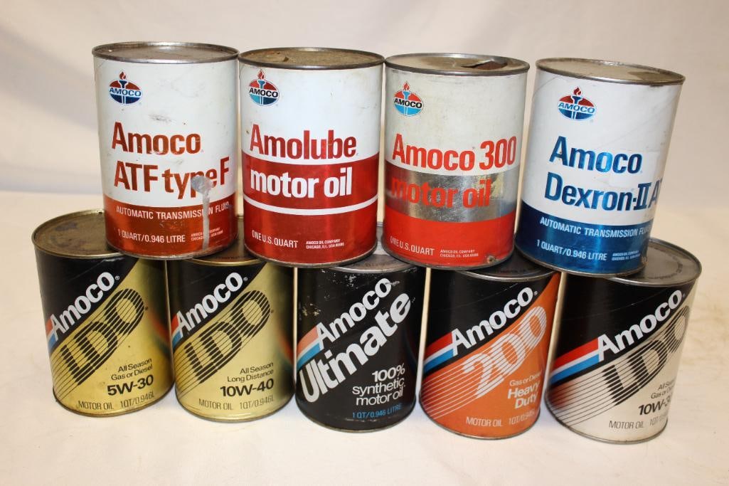 Group of 9 Amoco American 1 Quart Motor Oil Cans (1 of 2)