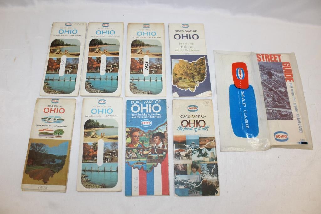 Group of 9 Sohio Gas Station Advertising Road Maps (1 of 6)