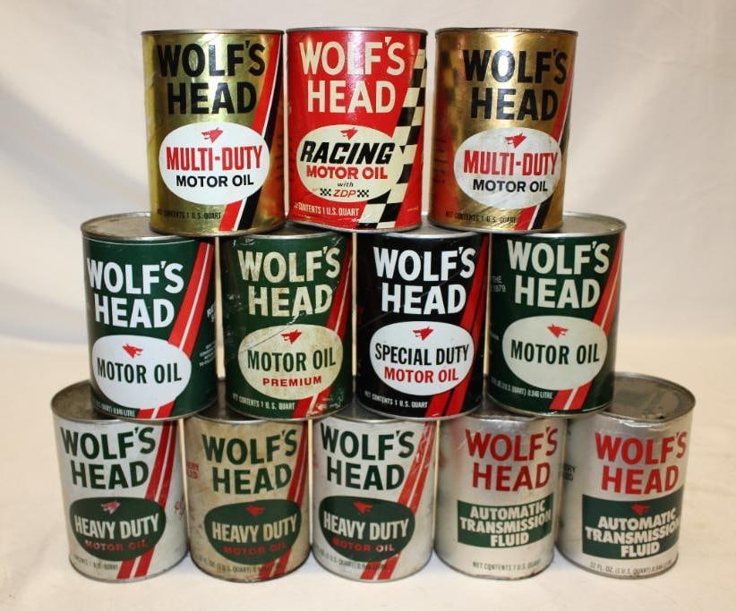 Group of 12 Wolfshead 1 Quart Motor Oil and ATF Cans (1 of 2)