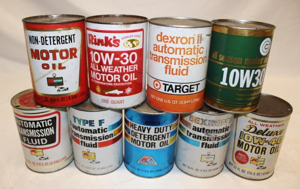 Group of 9 1 Quart Motor Oil Cans Kmart, Target, Gold Circle, Rinks (1 of 2)