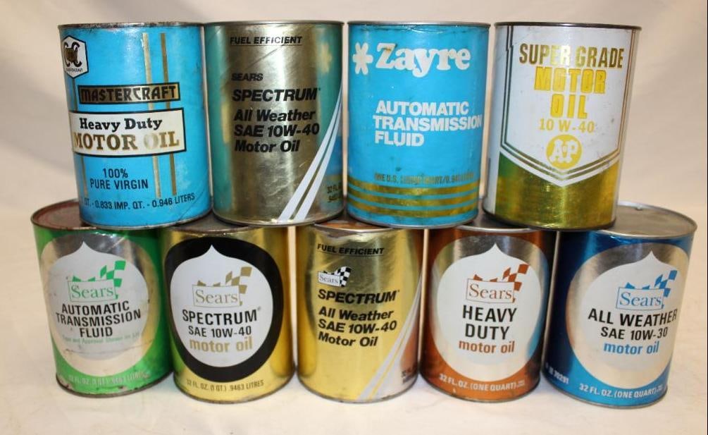 Group of 9 1 Quart Motor Oil Cans Sears, Zayres, A&P, Coast to Coast (1 of 2)