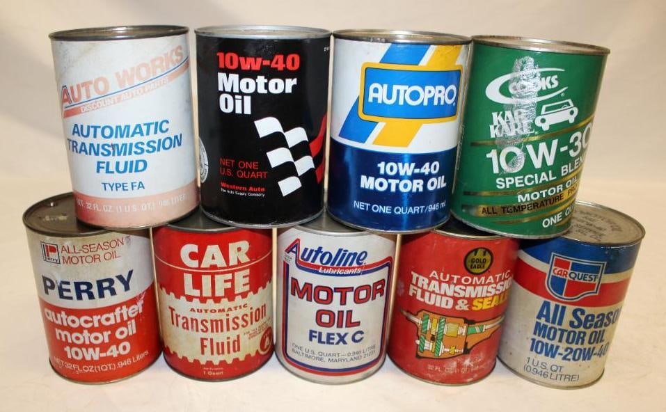 Group of 9 1 Quart Motor Oil and ATF Cans Car Quest, Western Auto, Cooks (1 of 2)
