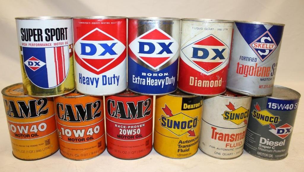 Group of 11 1 Quart Motor Oil Cans Sonoco, DX, Skelly (1 of 2)