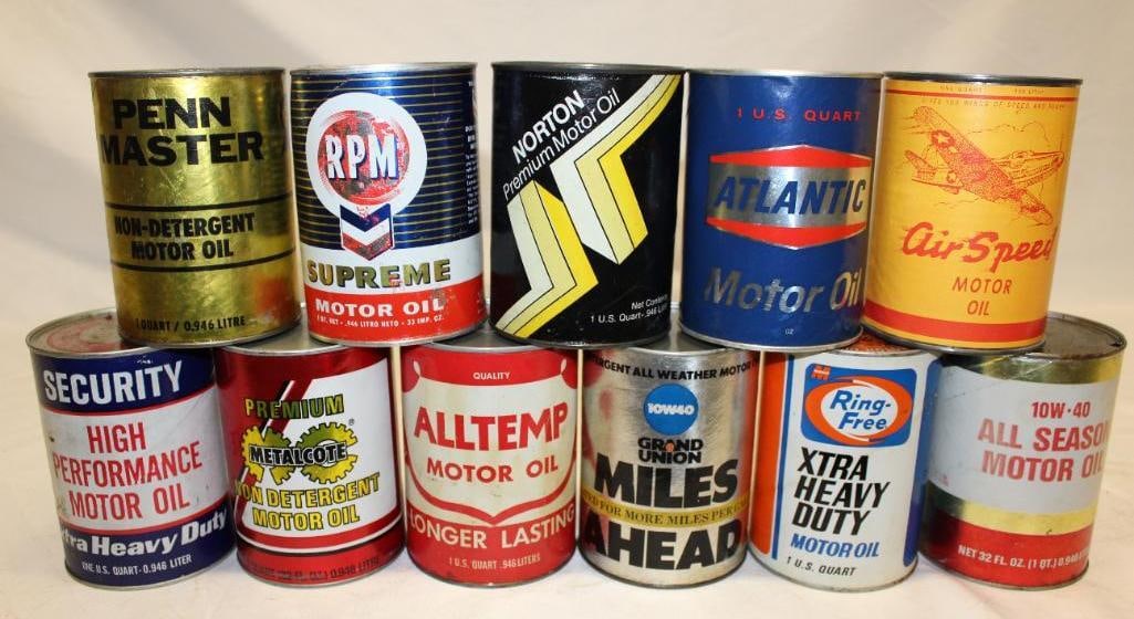 Group of 11 1 Quart Motor Oil Cans (1 of 2)