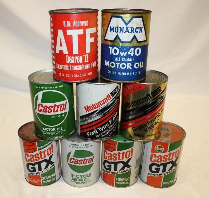 Group of 9 1 Quart Motor Oil and ATF Cans Ford, GM, Monarch, Castrol (1 of 2)