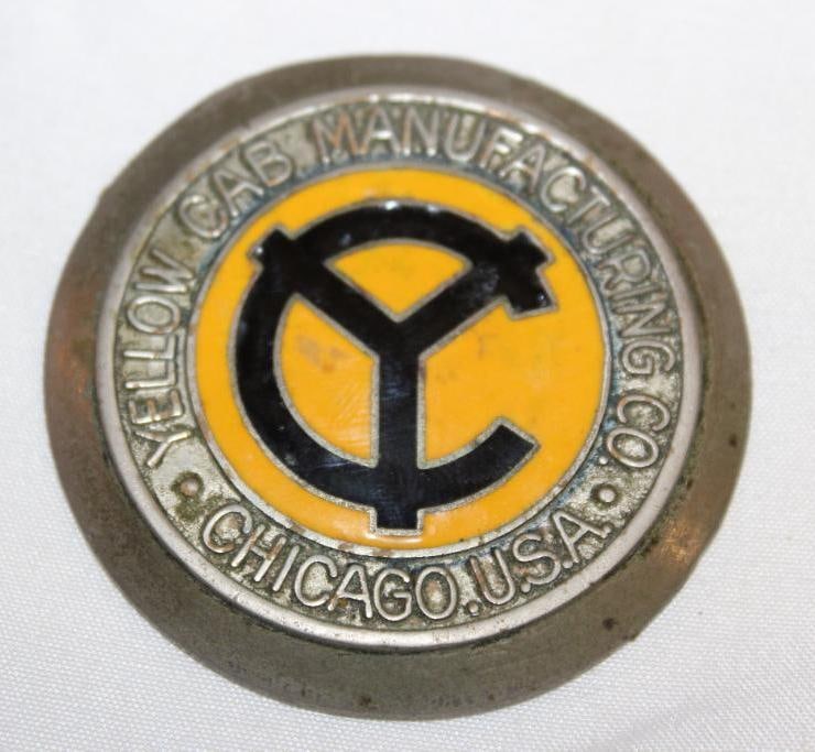 1925-1928 Yellow Cab Radiator Emblem Badge: cloisonne, 2.25" diameter