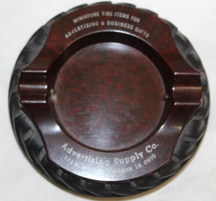 Salesman Display Advertising Supply Company Tire Ashtray: 4" Diameter; Bakelite Center