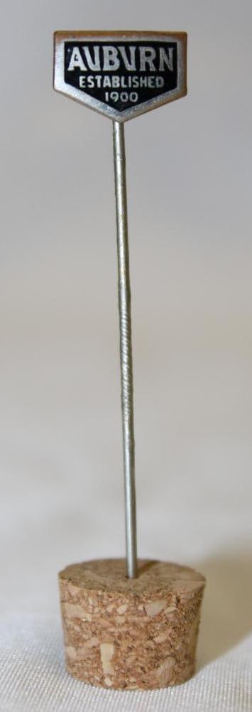 Auburn Motor Car Co Advertising Stick Pin: cloisonne, 2" x .5"