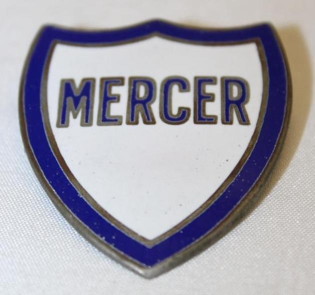 1919-1925 Mercer Motor Car Co Radiator Emblem Badge: cloisonne, 1.75" x 2", this version has a tapered back